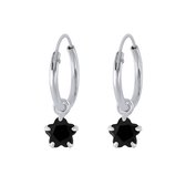 Joy|S - Zilveren bloem bedel oorbellen - kristal zwart - oorringen