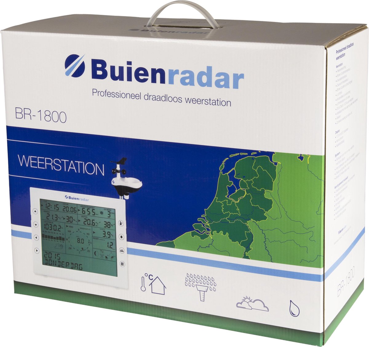Buienradar BR-1800 Weerstation - Met thermo-, hygro-, regen-,  windrichting-en... | bol.com