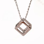 kubus ketting | cube | stainless steel | unisex | ketting met bedel | zilver