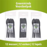 Greenminds | Set wegwerpbestek (36 delig) | Messen, Vorken en Lepels  | Biologisch afbreekbaar | Eco