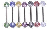 Bijoux by Ive - Tongpiercing - Piercing - Set van 7 stuks - Diverse kleuren met metalen staafje en glitters