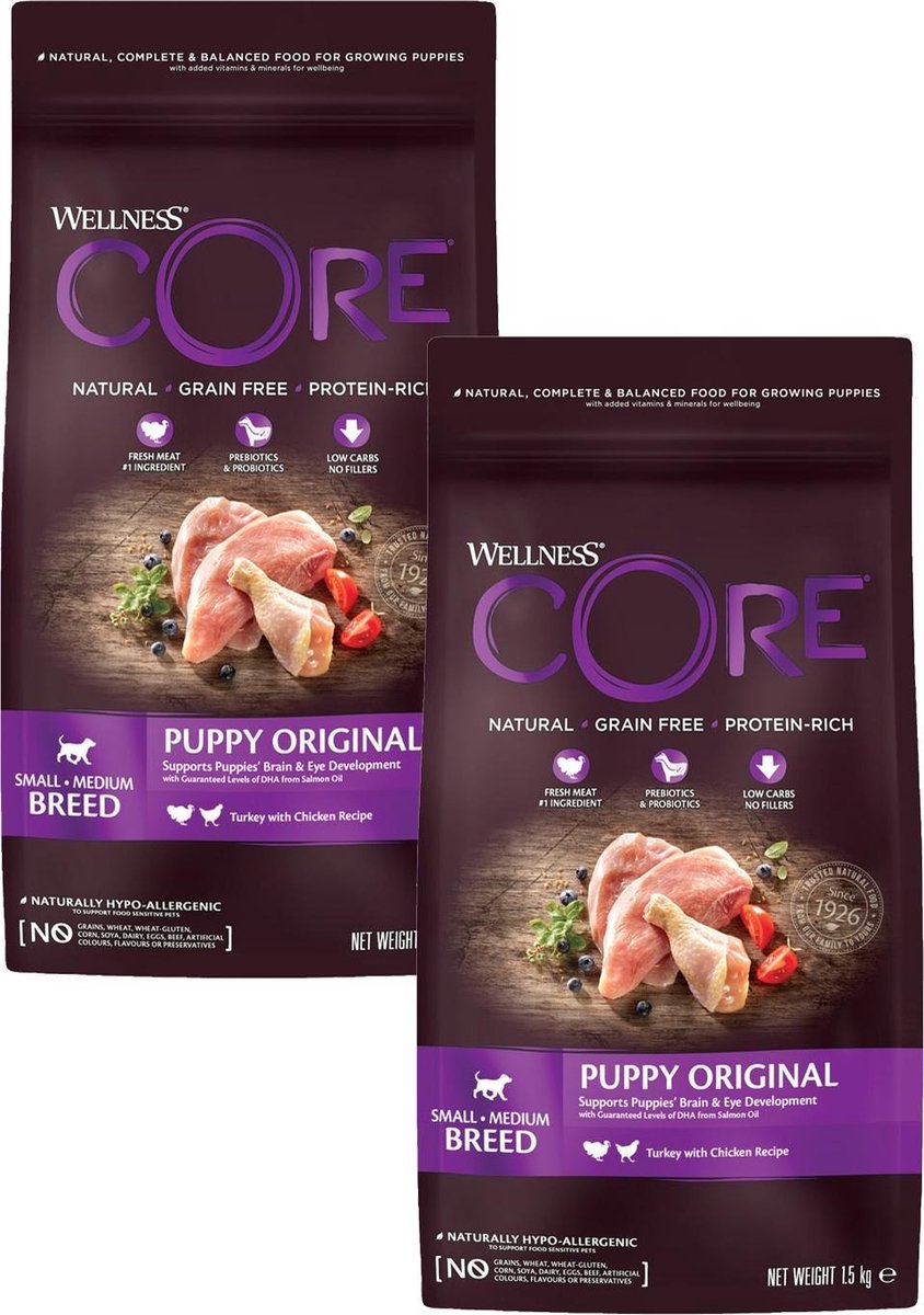 Wellness Core Grain Free Puppy Kalkoen – Hondenvoer – 2 x 1.5 kg