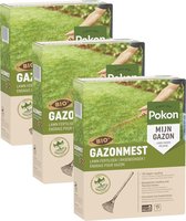 Pokon Bio Gazonmest - 3 x 1kg - Mest  - Geschikt voor 3 x 15m² - 120 dagen biologische voeding - Voordeelverpakking