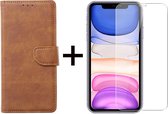 iPhone 13 Pro hoesje bookcase bruin wallet case portemonnee hoes cover hoesjes - 1x iPhone 13 Pro screenprotector