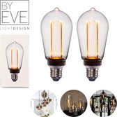 BY EVE ST64 LED Filament - 2 stuks - Clear - Sfeerverlichting - Glasvezel - Dimbaar - A++ - Ø 64 mm - E27 - 3,5 W - 120 lumen - Vintage Ledlamp - Sfeerlamp