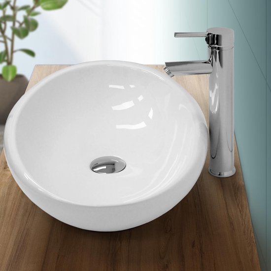 Lavabo Blanc En Céramique à Poser - 585 X 375 Mm - Moderne Et Pratique Pour Salle De Bain
