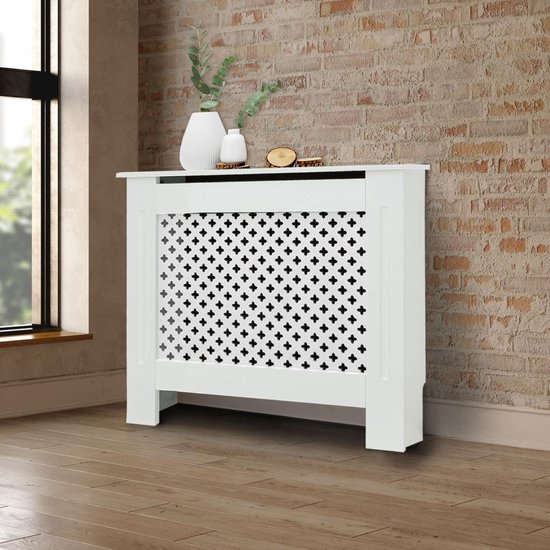 Cache radiateur avec motif nid d'abeille blanc, 78x19x82 cm, en MDF laqué