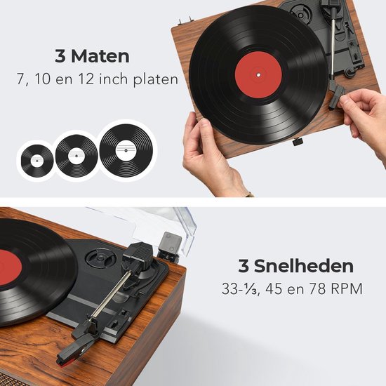 Platenspeler - LP-Platen / Bluetooth / AUX / USB - Ingebouwde Speakers -  Houten Look -... | bol.com