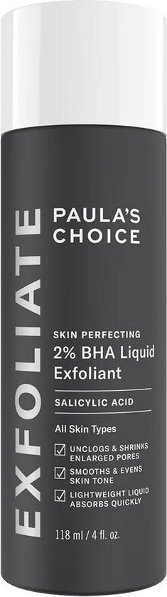 Paula's Choice Skin Perfecting 2% BHA Liquid Exfoliant - Peeling met 2% Salicylzuur - Helpt bij puistjes, verfijnt de poriën & vermindert mee-eters - Gecombineerde, Vette & Acne Huid - 118 ml