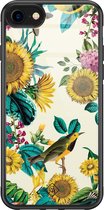 iPhone 8/7 hoesje glass - Zonnebloemen / Bloemen | Apple iPhone 8 case | Hardcase backcover zwart
