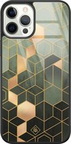 iPhone 12 Pro hoesje glass - Kubus groen | Apple iPhone 12 Pro  case | Hardcase backcover zwart