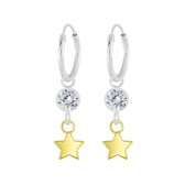 Joy|S - Zilveren ster bedel oorbellen - oorringen - kristal met ster - 14k goudplating
