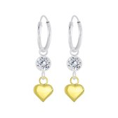 Joy|S - Zilveren hartje bedel oorbellen - oorringen - kristal met hartje - 14k goudplating