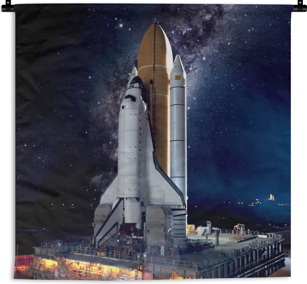 Wandkleed - Wanddoek - Raket - Sterrenhemel - Ruimte - 90x90 cm - Wandtapijt