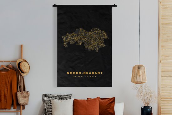 Tapisserie - Tapisserie - Brabant du Nord - Carte routière - Or - Zwart - 120x180 cm - Tapisserie