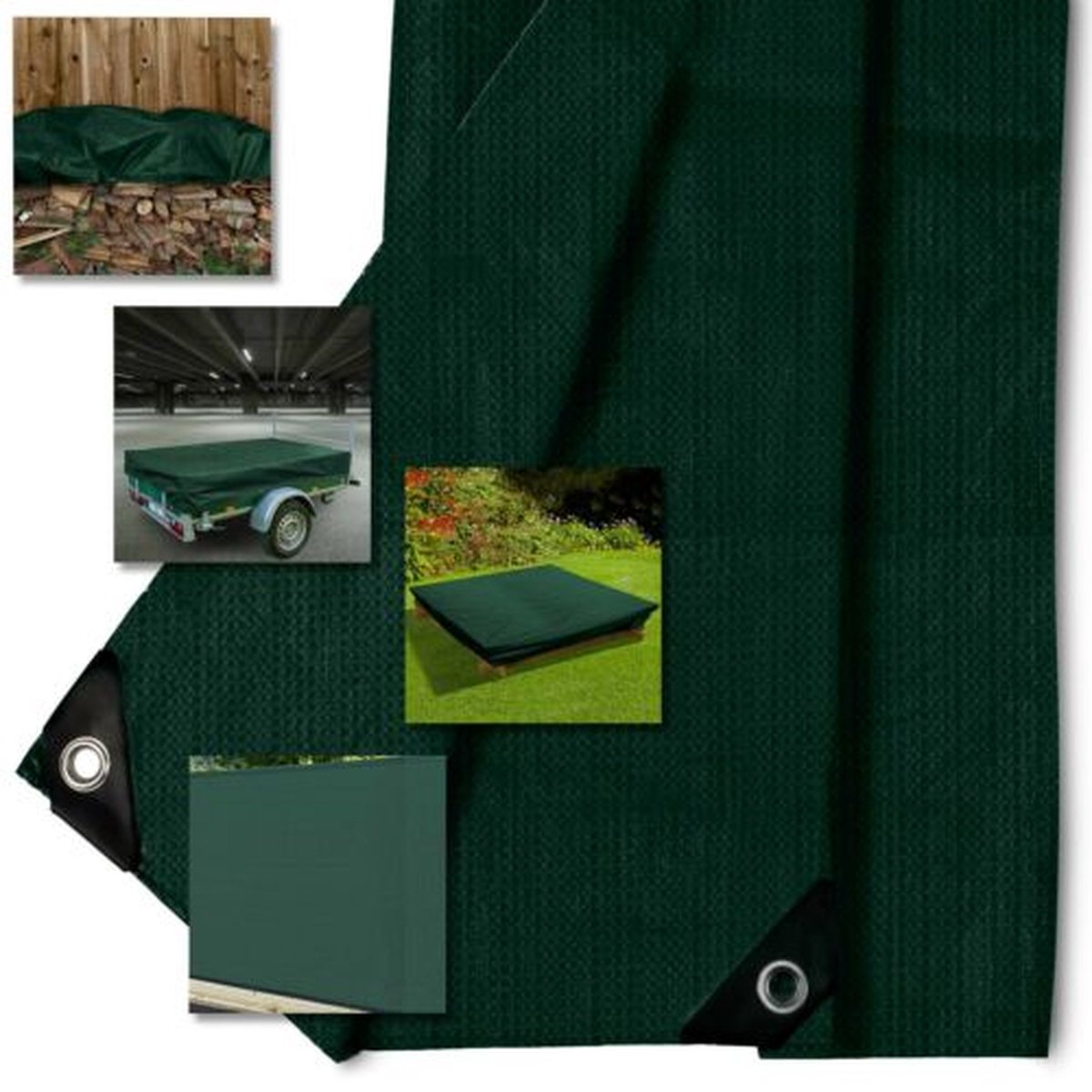 Heavy Duty Afdekzeil Beschermhoes Afdekhoes - Universele Zeildoek Cover Hoes - Regenhoes Afdekzeil - Dekzeil - Bouwzeil Zeil Doek - Voor Zwembad/Tuinmeubelen/Voertuig/Tuin/Fietsen/Zandbak/Aanhangwagen - 140g/m² - Extra Dik 12m2 - Groen 3x4 M — afbeelding 8