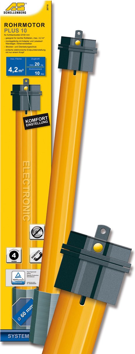 Schellenberg 20740 rolluikmotor Maxi Plus 40 Nm, elektronische eindschakelaar, tot 15 m² oppervlakte, buismotor voor 60 mm as, complete set incl. muurbeugel