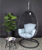 Hangstoel voor binnen en buiten - egg chair - hang ei - Garden Impressions - Zwart met blauwe kussens