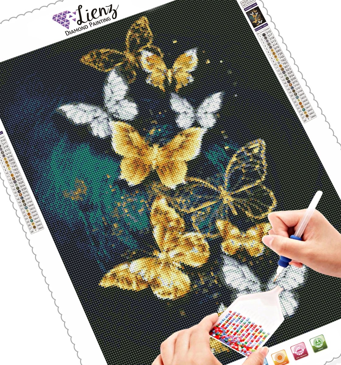 Lienz® Diamond Painting volwassenen 40x50cm – Rond - Vlinders - Volledig - Pakket Volwassenen — afbeelding 3