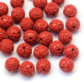 Natuurstenen kralen, handgesneden rode Cinnabar, ronde kralen van 11mm. Per 50 stuks.