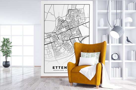 Papier Peint - Carte Papier peint photo - Etten-Leur - Zwart - Wit - Largeur 200 cm x Hauteur 300 cm