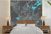 Behang - Fotobehang Plattegrond - Leiden - Grijs - Blauw - Breedte 350 cm x hoogte 350 cm - Stadskaart