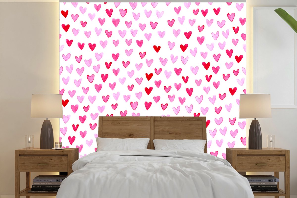 Behang - Fotobehang een kaart voor Valentijnsdag met hartjes - Breedte 240 cm x hoogte 240 cm