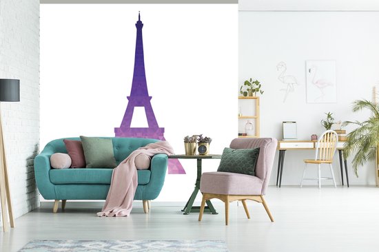 Papier peint photo vinyle - Une illustration colorée de la Tour Eiffel largeur 350 cm x hauteur 350 cm - Tirage photo sur papier peint (disponible en 7 tailles)