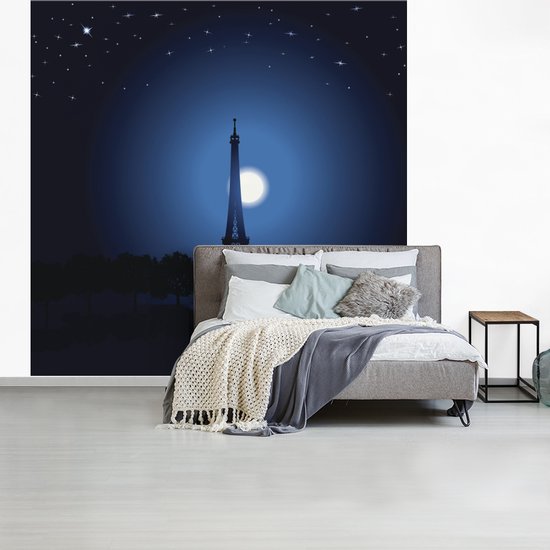 Papier peint photo vinyle - Une illustration de la Tour Eiffel pendant la nuit largeur 220 cm x hauteur 220 cm - Tirage photo sur papier peint (disponible en 7 tailles)
