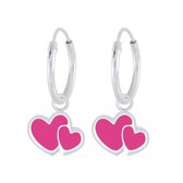 Joy|S - Zilveren hartje oorbellen - roze hartjes oorringen