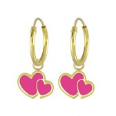 Joy|S - Zilveren hartje oorbellen - roze hartjes oorringen - 14k goudplating