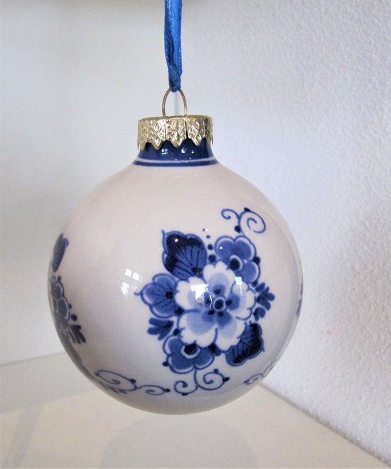 Pendentif étoile de Noël avec des fleurs | Blauw de Delft Heine | 2 pièces | décorations de Noël