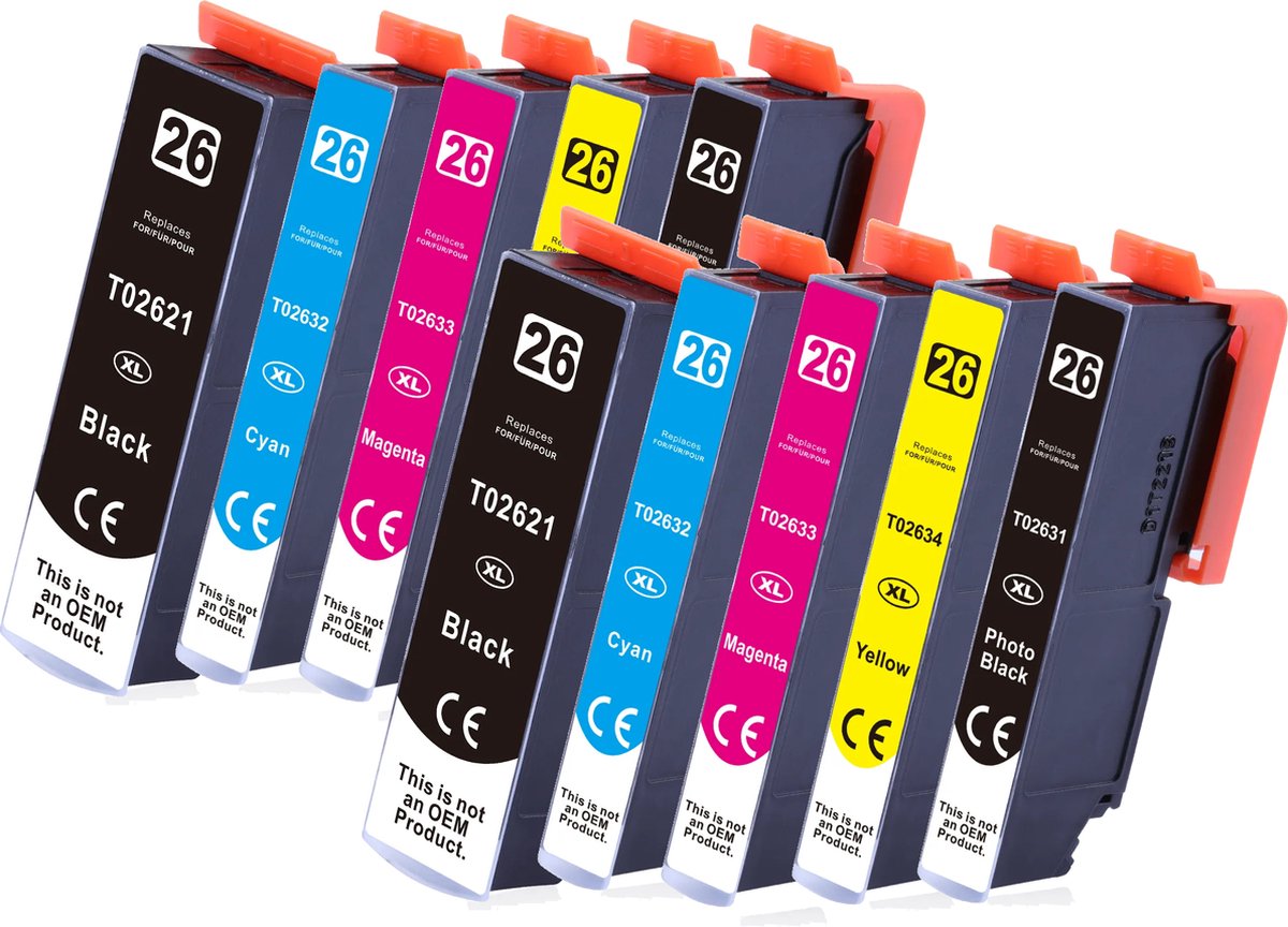 MediaHolland - Huismerk Inkt Cartridges voor Epson 26XL Printers - Set van 10 Stuks - 4 Kleuren - Epson Inktpatronen, Cartridge
