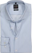 OLYMP Level 5 body fit overhemd - lichtblauw met wit gestreept twill - Strijkvriendelijk - Boordmaat: 41