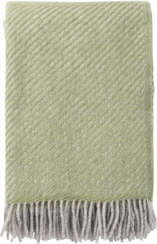 Klippan - Carl - Plaid - Woondeken - Green - 100% wol - Swedish Wool - Zacht groen Grijs - Diagonaal motief - 130cm x 200 cm - wasbaar