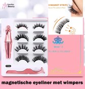 Magnetische Wimpers met Eyeliner | 4pairs/Set Of Magnetic Eyelashes 5 Magnet Waterproof Natural Liquid Eyeliner |  Magnetische Eyeliner met Wimpers | Magnetische Wimpers