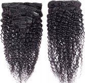Curly clip in human haar hairextensions kleur 1b 55 cm