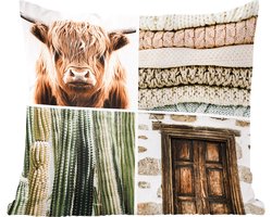 Sierkussens - Kussentjes Woonkamer - 40x40 cm - Schotse hooglander - Cactus - Hout