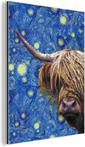 Wanddecoratie Metaal - Aluminium Schilderij Industrieel - Schotse hooglander - Sterrennacht - Van Gogh - 30x40 cm - Dibond - Foto op aluminium - Industriële muurdecoratie - Voor de woonkamer/slaapkamer