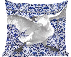 Sierkussens - Kussentjes Woonkamer - 45x45 cm - Zwaan - Kunst - Delfts blauw - Schilderij - Oude meesters