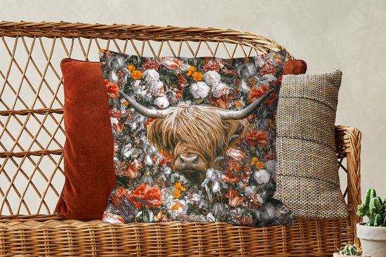 Coussins décoratifs - Oreillers Salon - 50x50 cm - Highlander écossais - Fleurs - Oranje