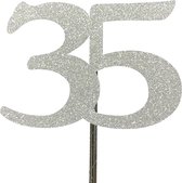 Taartdecoratie |Taarttopper| Cake topper | Taartversiering| Verjaardag| Cijfers | 35 | Zilver glitter|14 cm| karton