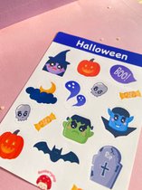 Rozeberryshop - Halloween Stickervel - Pompoen - Heks - Vampier - 11x15cm - Halloween Decoratie - Stickervellen - Stickers - Bullet Journal - Planner - Stickers voor Volwasssenen en Kinderen 