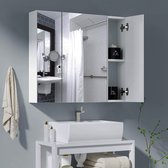 Happyment® Moderne badkamerkast - spiegelkast - Kolomkast hoog - Hangend - 2 in 1 spiegel - 70x15x60 cm
