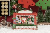 3D Pop up kerstkaart kerstmarkt uitnodiging met kerstbal en sterren incl. 8 feestelijke sluitzegels