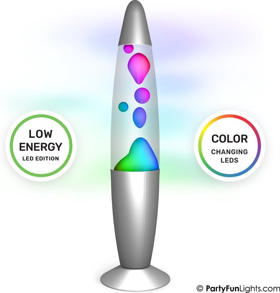 PartyFunLights - Lava Lamp Multi-Color LED - verandert van kleur - energiezuinige technologie - hoogte 34cm - incl. adapter