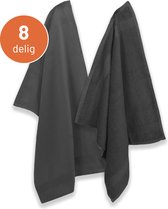 EM Kitchen Keukentextiel Set - Donkergrijs- 4x Theedoeken 50 x 70 cm + 4x Keukendoeken 50 x 50 cm