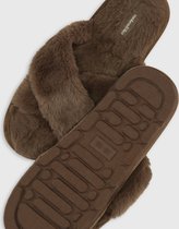 Hunkemöller Dames Accessoires Huisslippers Fake Fur Crossed  - Bruin - maat 38/39