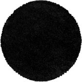 Monaco Soft Rond Shaggy Hoogpolig Vloerkleed Black- 200 CM Ø