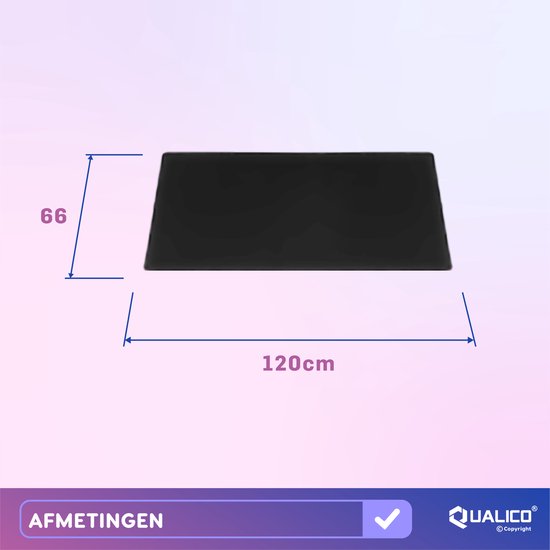 Zwarte puzzelmat met afmetingen 120cm breed en 66cm hoog.